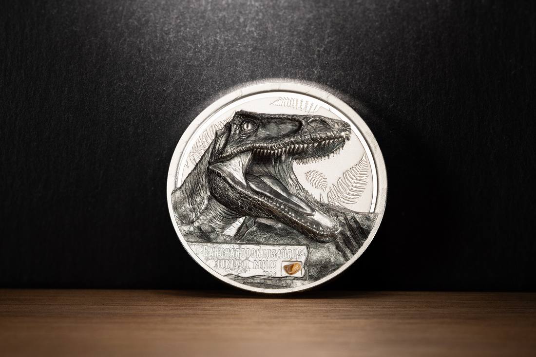 Moneda de Plata 1 oz Reliquias Jurásicas – Carcharodontosaurus Islas Cook 2026