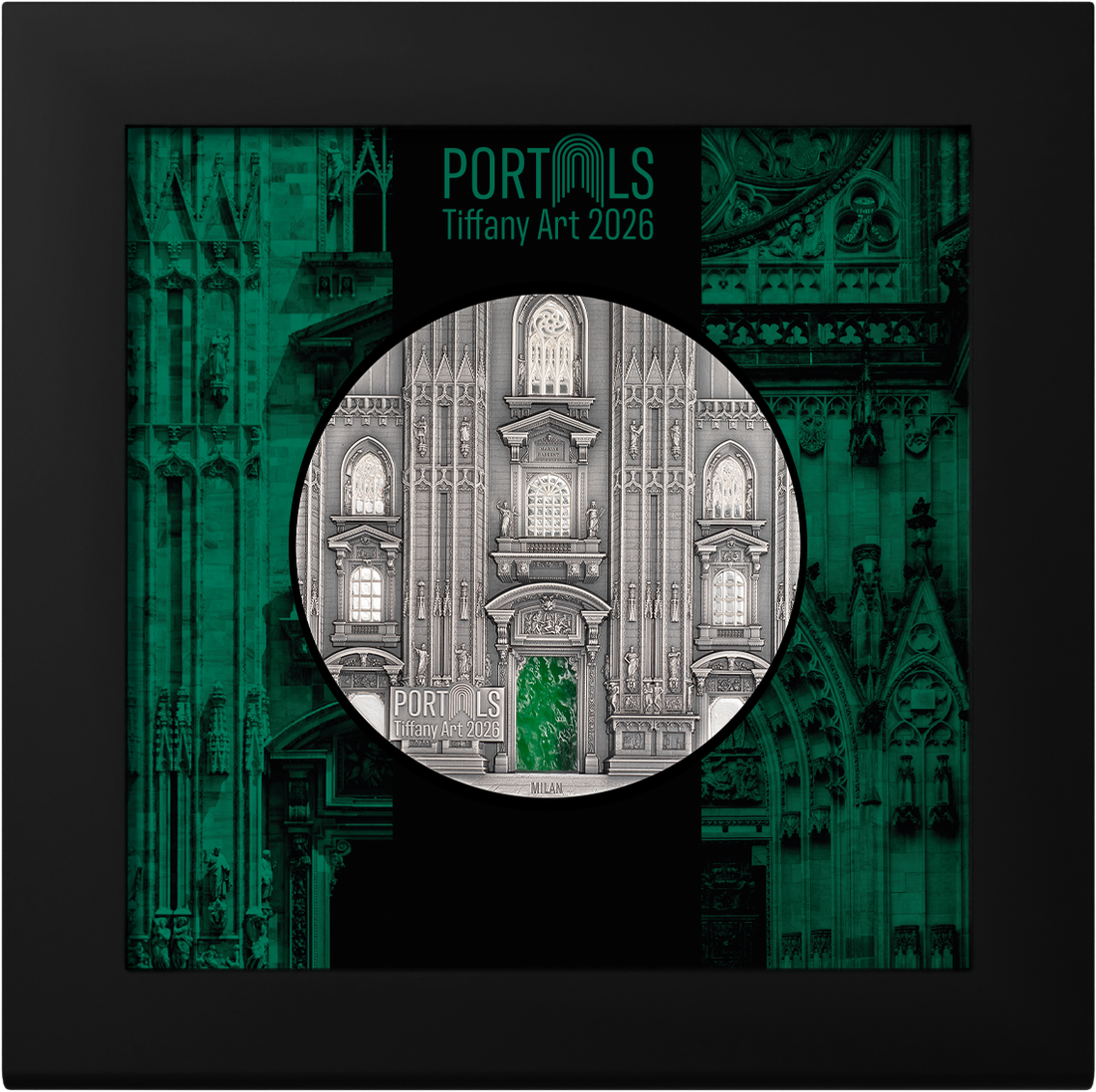 Moneda de Plata 3 oz Tiffany Art Portals – Milán & Praga Islas Cook 2026